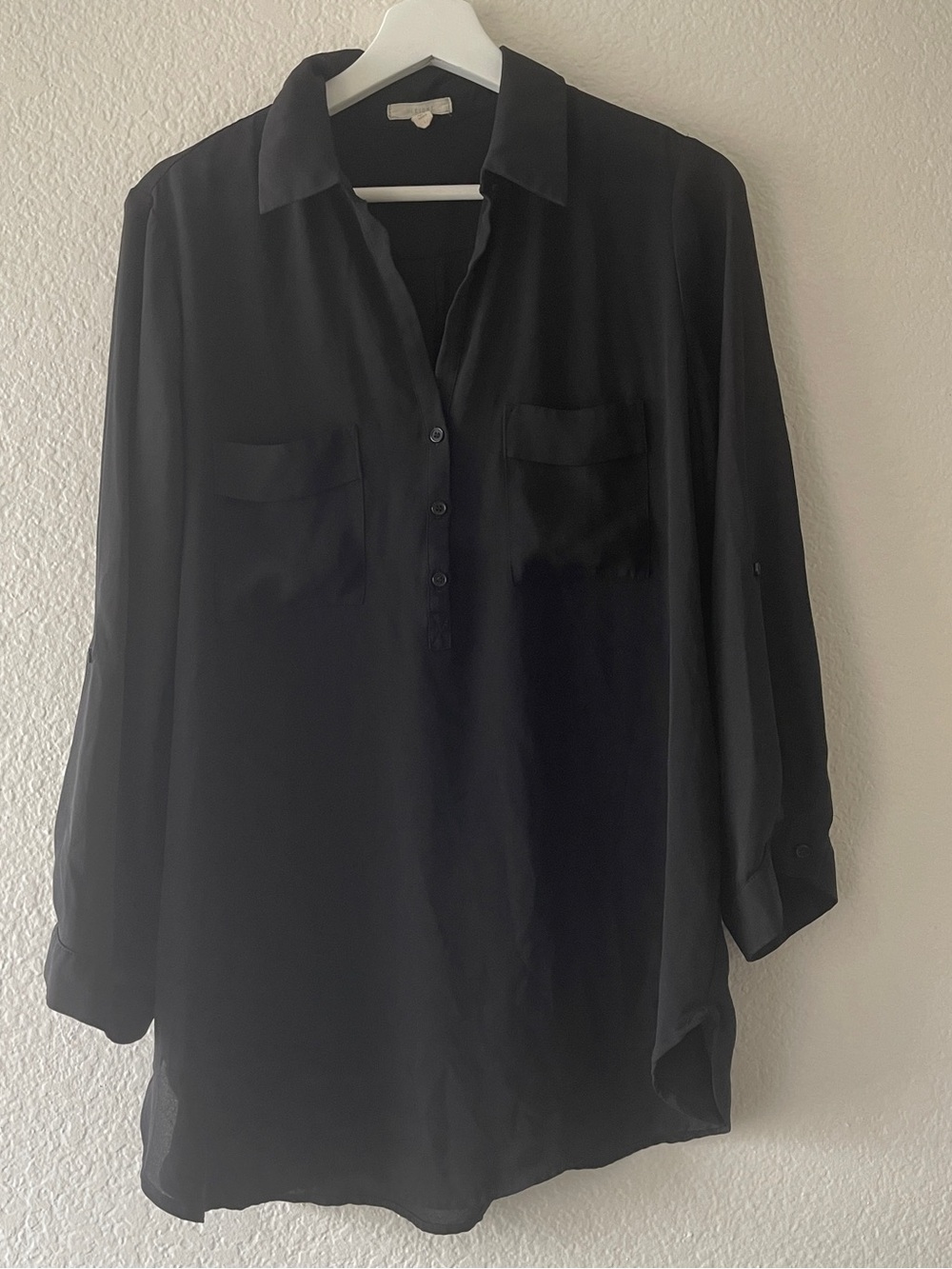 Pleione Black Long-Sleeve Pullover Shirt, Large